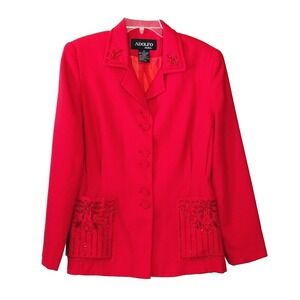 Adolfo Atelier Women's Red Beadedโ Blazer 12 Bust 40" Holiday Valentine's Day